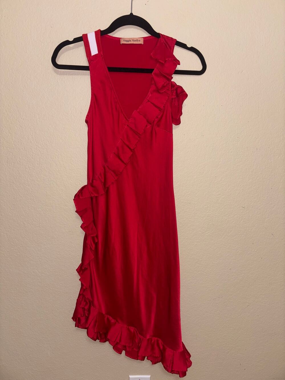 Maggie Marilyn 100% silk asymmetric ruffle dres